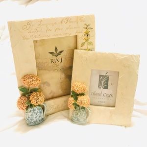 Island Creek Raj Floral matching picture frames hydrangeas in a pot